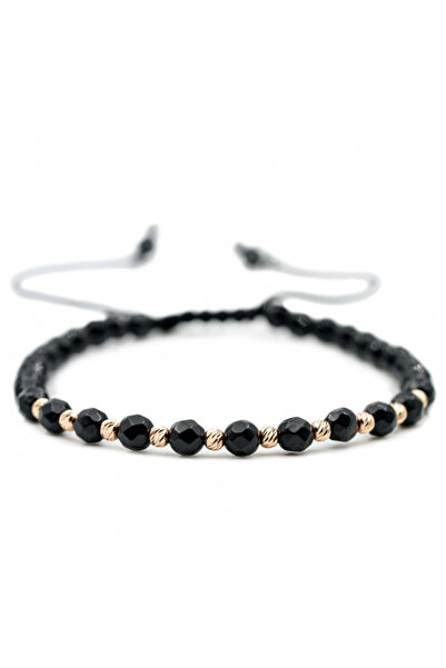 MANAVA Bracelet with 10 14k Gold balls and faceted black onyx, adjustable