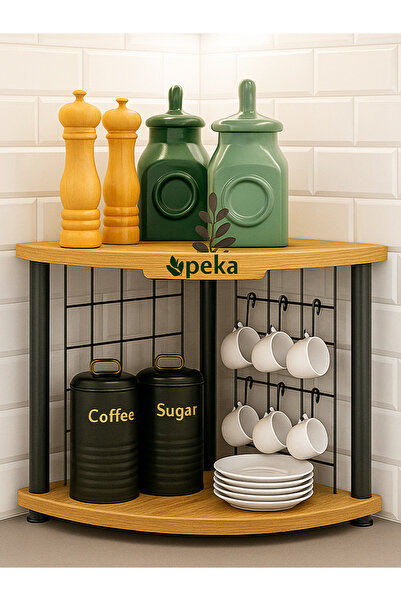 PEKA Tezgah Üstü Raf –Mutluluk Köşesi Mini Kahve Köşesi Ve Baharatlık 6 Kancalı Organizer