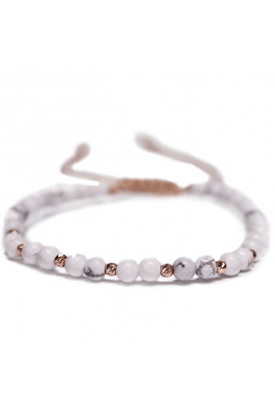 MANAVA Bracelet with 10 balls of 14k pink gold and Howlit semi-precious stones, adjustable
