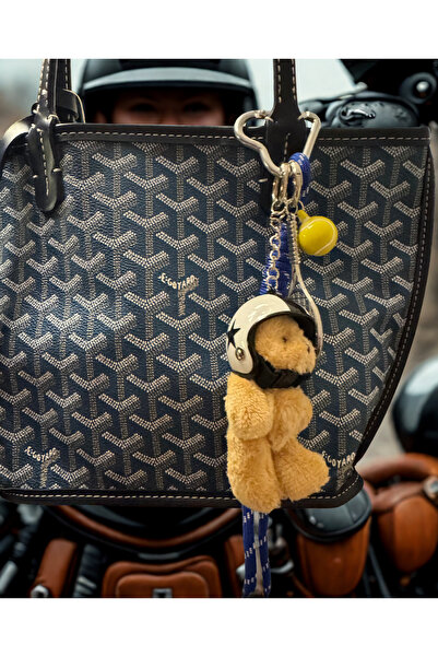 Xui Retro Kasklı Ayıcık Tenis Raketli ve Tenis Toplu Charm &Anahtarlık