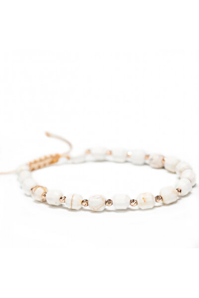 MANAVA Bracelet with 20 balls of 14k pink gold and Howlit semi-precious stones, adjustable