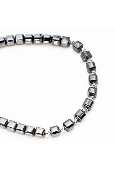 MANAVA Βραχιόλι με 12 μπάλες από ασήμι 925 και κύβους αιματίτη