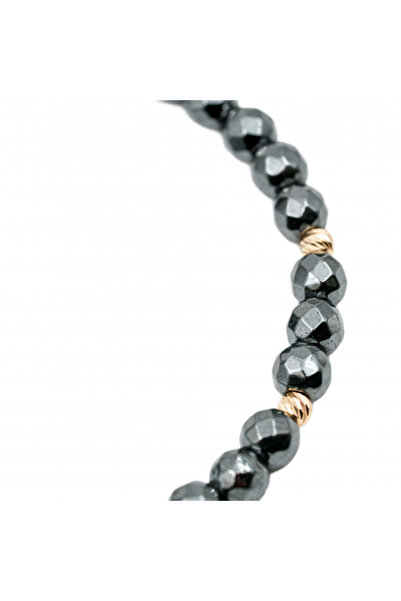 MANAVA Bracelet with 2 14k Gold balls and semi-precious hematite stones, adjustable