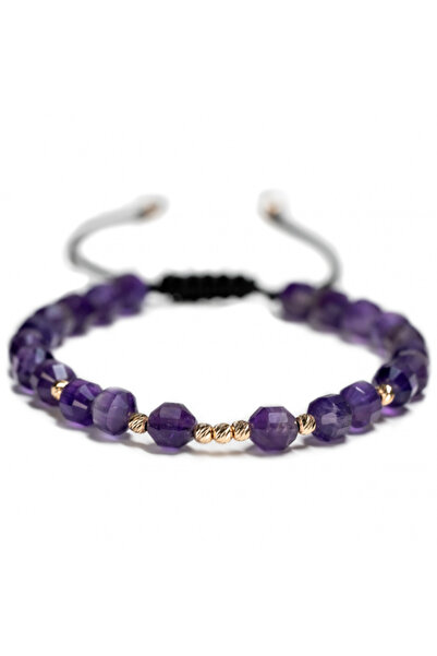 MANAVA Βραχιόλι με 9 χρυσές μπάλες 14 καρατίων και ημιπολύτιμες πέτρες αμέθυστου