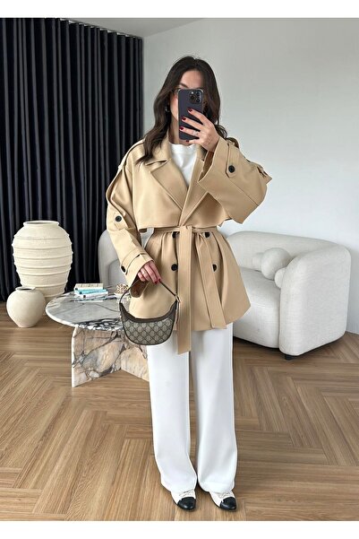 Lady Pixie Kadın Premium Kalite Ara Boy Trençkot