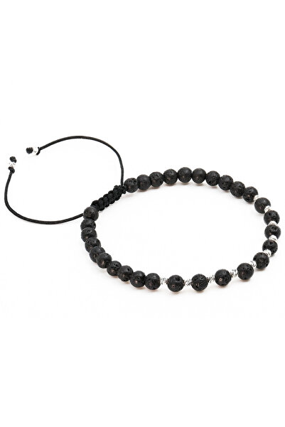 MANAVA Βραχιόλι με 12 ασημένιες (925) μπάλες και λάβα