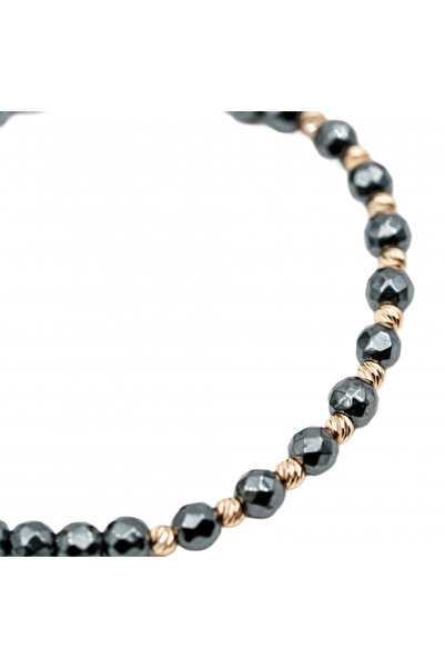 MANAVA Bracelet with 10 14k Gold balls and faceted gray hematite, adjustable