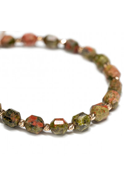 MANAVA Bracelet with 20 14k Gold balls and Unakite semi-precious stones, adjustable
