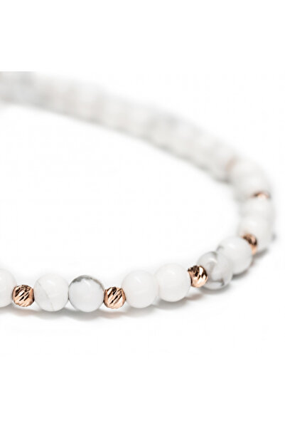 MANAVA Bracelet with 10 balls of 14k pink gold and Howlit semi-precious stones, adjustable