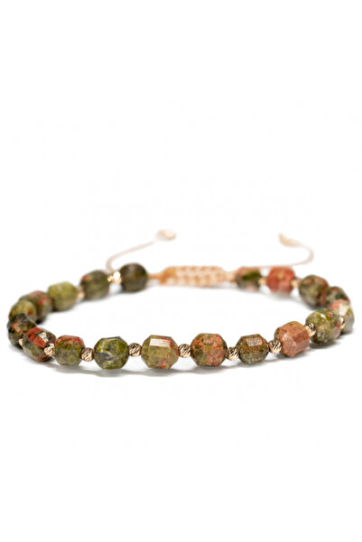 MANAVA Bracelet with 20 14k Gold balls and Unakite semi-precious stones, adjustable