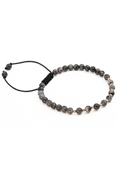 MANAVA Bracelet with 10 14k Gold balls and larvikite