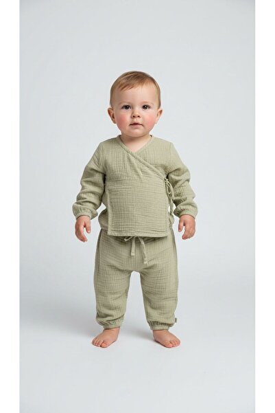 Milk & Muffin Muslin Ada Tea Green Baby and Child Organic Kimono and Pantalon...