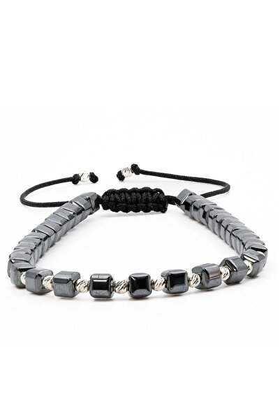 MANAVA Βραχιόλι με 12 μπάλες από ασήμι 925 και κύβους αιματίτη