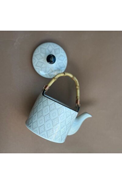OME Ceramic teapot, bamboo handles, 85 cl, 21x13.2x20.3 cm, white color with oriental patterns