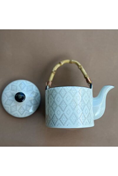 OME Ceramic teapot, bamboo handles, 85 cl, 21x13.2x20.3 cm, white color with oriental patterns