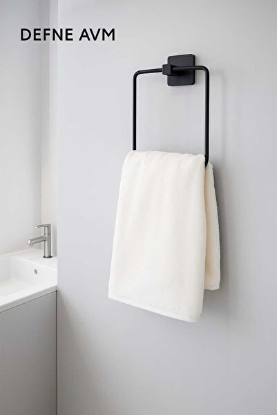 DEFNE AVM Yapışkanlı Havlu Askısı Kare Havluluk Mat Siyah Banyo düzenleyici