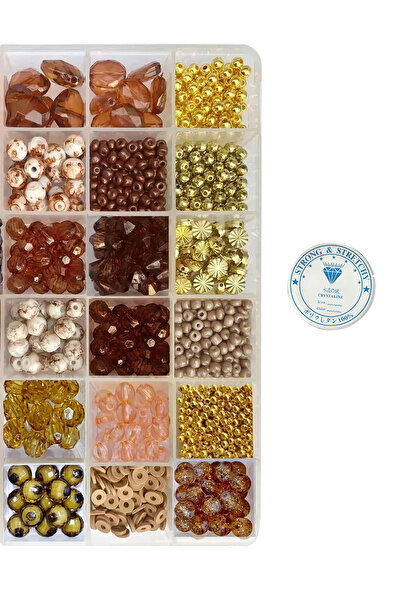 By MO Accessories Kahverengi Renklerde Takı Yapım Seti Boncuk Altın Renk Apar...