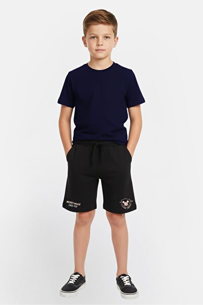 Disney x Mickey And Friends Kids Boy Drawstring Embroidered Basic Shorts, Black
