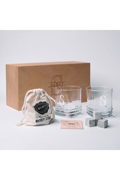 Hediyesepeti Ahşap Kutulu Kişiye Özel Monogram Isimli Kişiye Özel Viski Kadeh...