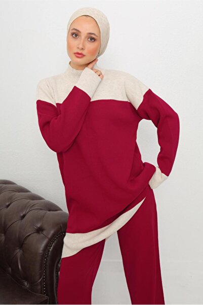 TRENDTESETTÜR Women's Red Turtleneck Pants Tricot Suit t 1108