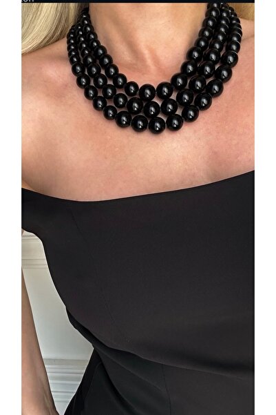 Solare Accessories Çoklu Siyah İnci Kolye
