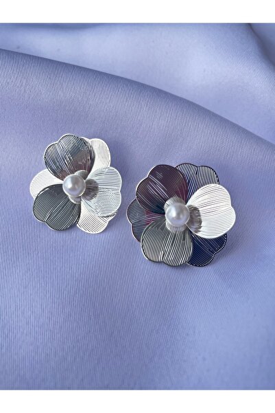 B&E SHİNE JEWERLY Non-Tarnish Steel Pearl Detail Flower Earrings