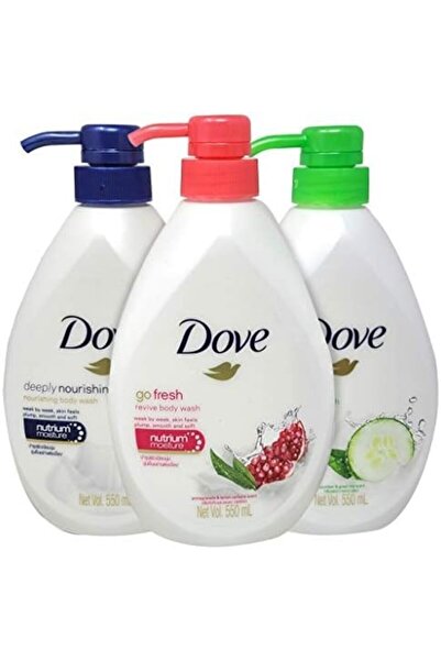 Dove Body Wash Variety Pack (3 x 550 ml) - Deeply Nourishing; Pomegranate & Lemon Verbena; Cucumber