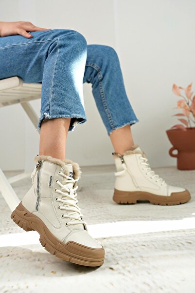 Guja 24K310 24 Bej İçi Kürklü Fermuarlı Fashion Kadın Bot