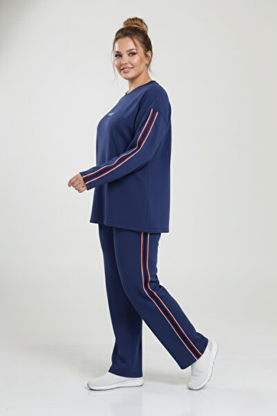Talvien Oşho Modal Fabric Suit with Stripe and Print Details m 6XL Oversized ...