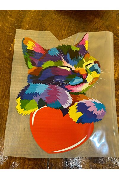 Gönülden Tasarım Fier de călcat imprimat cu transfer de pisici colorate - 22x17 cm