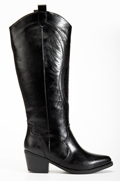 RİSSOLİ Cizme de damă, negre, cu piele strălucitoare, brodate, în stil Western Cowboy, pentru cowgirl