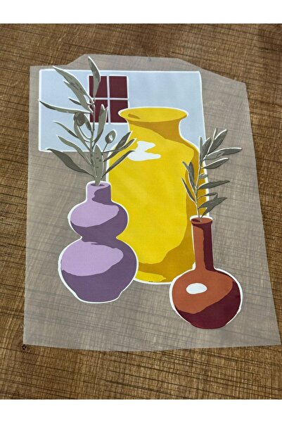 Gönülden Tasarım Mustard Colored 24x14 cm Printed Transfer Vase - Iron-On Model