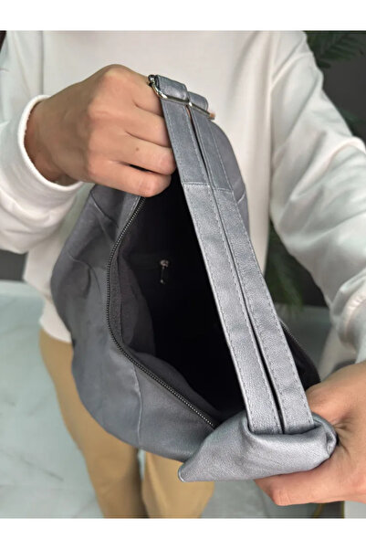 Deribag Genuine Leather, Women's Backpack, Gray Color, 25*36*16 cm