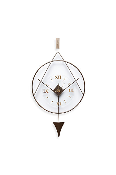 bablo | Meridyen Bronz Klasik - 90x50cm Sarkaçlı Camlı Metal Duvar Saati - Lüks Salon Modeli