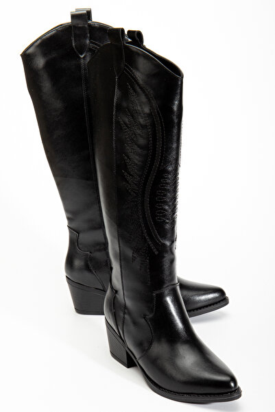 RİSSOLİ Cizme de damă, negre, cu piele strălucitoare, brodate, în stil Western Cowboy, pentru cowgirl