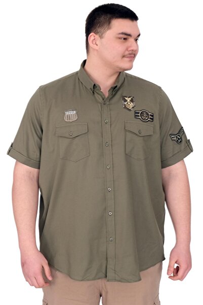 ModeXL Mode XL Ανδρικό πουκάμισο μεγάλου μεγέθους με διπλό κάλυμμα τσέπης Gabardine U25601 Khaki