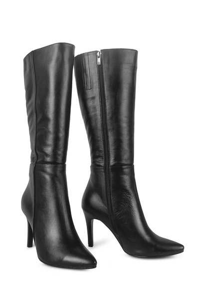 KARVENSHOES Women's Genuine Black Leather Zippered Stiletto Boots 575
