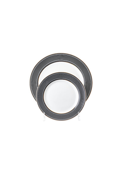 HIC Porcelain Dinner Set Black With Gold Design 24 Piece