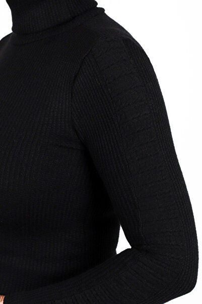 armonika Women's Black Turtleneck Sleeve Stripe Soft Textured Blouse Arm-26K001043