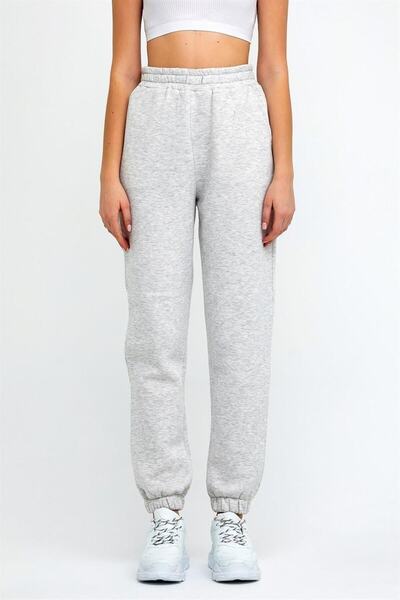 ESPİNA Women's Three Thread Knitted Sweatpants with Elastic Waist and Legs Jogger Gray