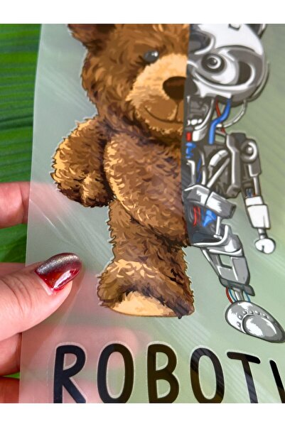 Gönülden Tasarım Robotics Bear Transfer - Lipire cu fier de călcat, imprimare blugi și tricouri, creșă 15x8