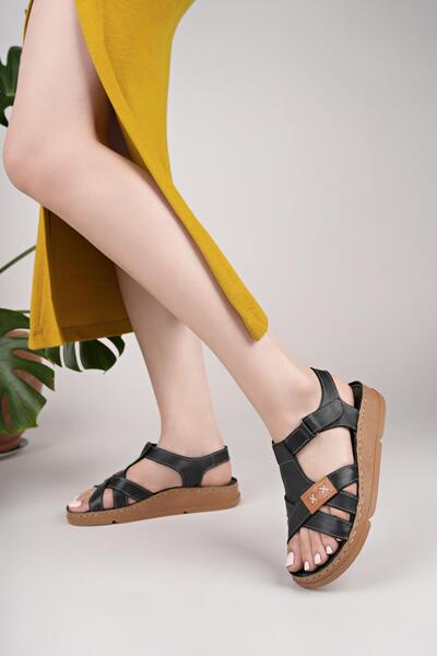 Mammamia D25Ys 2440 Black Genuine Leather Women's Sandals