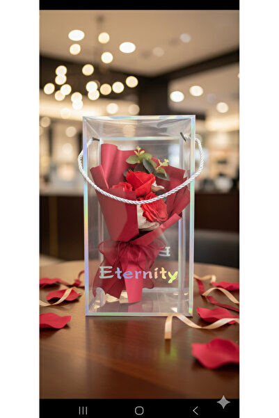 YASİMA باقة زهور الأوكالبتوس والورد الأحمر الأبدية في صندوق هدايا للمناسبات ا...