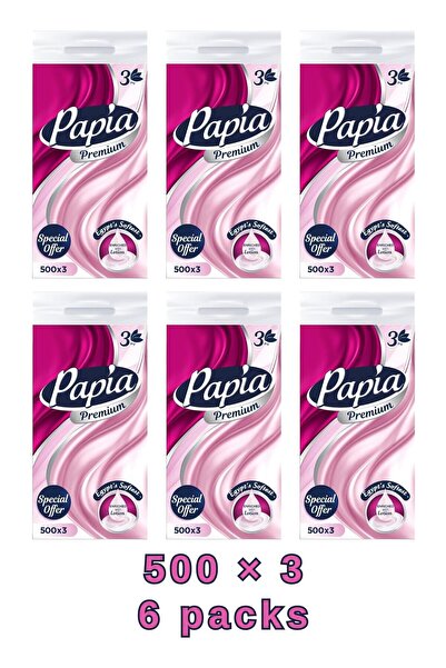 Papia Tissues 3-Pack(500 each) 3ply soft strong, highly absorbent, gentle on skin for daily home or office