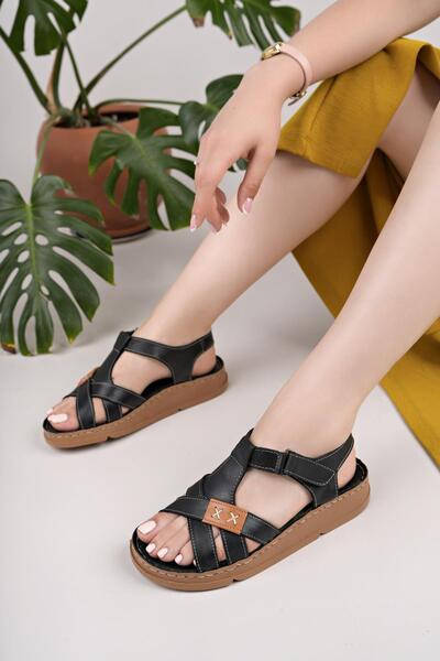 Mammamia D25Ys 2440 Black Genuine Leather Women's Sandals