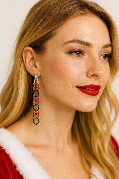 New Obsessions أقراط Ho Ho مرصعة بالأحجار لعيد الميلاد