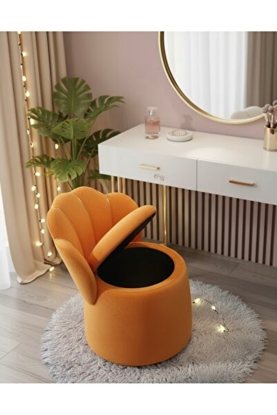 Ebrar Home Design Lüks İstiridye Tasarımlı Kadife Depolama Pufu | Makyaj Masa...