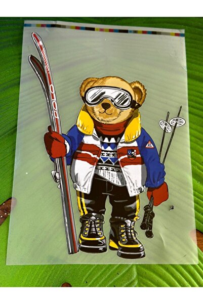 Gönülden Tasarım 23x17 cm Imprimare de transfer urs de schi care se lipsește cu fier de călcat - Imprimare tricou din denim Armata