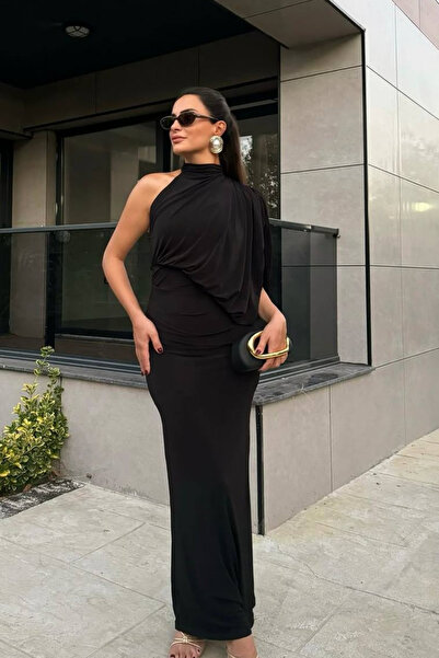 Love Fab Rochie lungă drapată cu un singur umăr