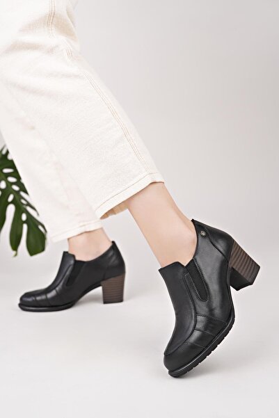 Mammamia D25Ka 3360 Black Genuine Leather Heeled Women's Shoes